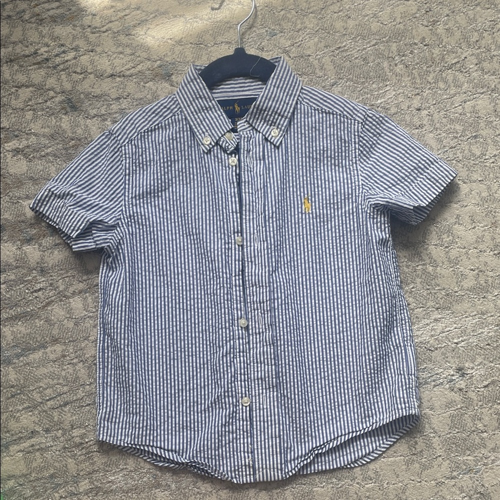 Ralph Lauren Blue and White Striped Short Sleeve Button-Down Shirt
